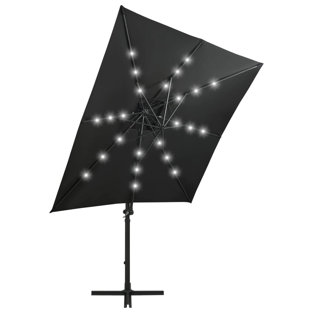 Vidaxl zweefparasol met paal en led-verlichting 250 cm zwart