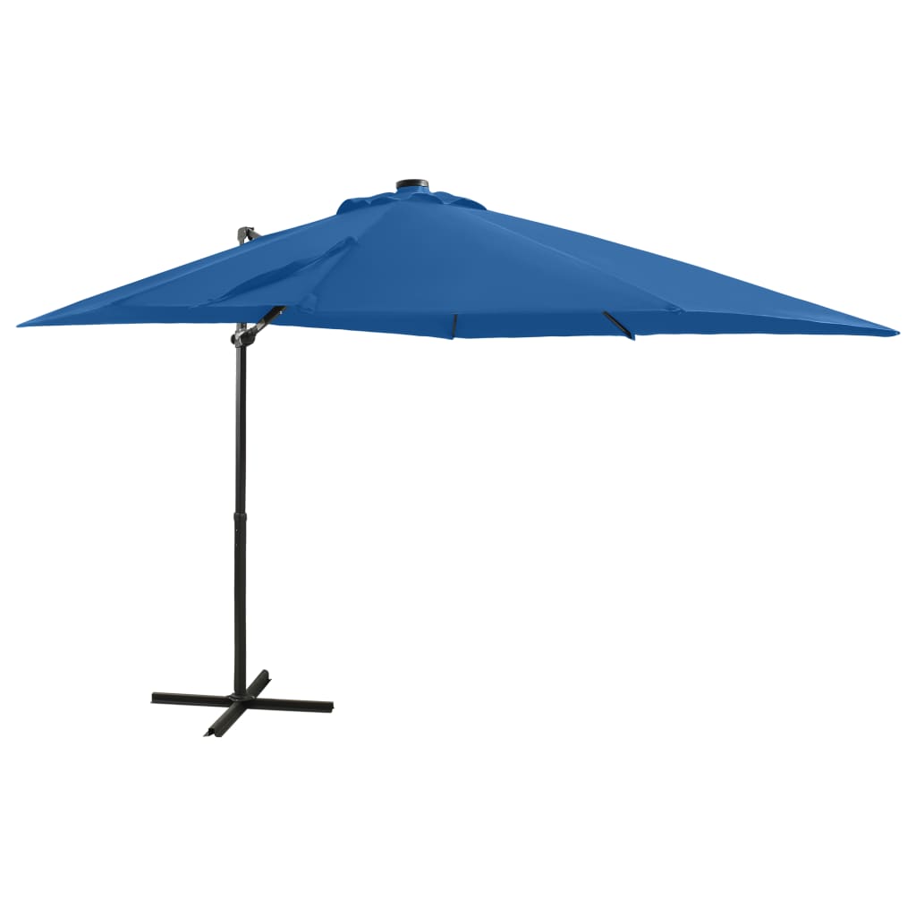 VidaXL Zweefparasol met paal en LED-verlichting 250 cm azuurblauw