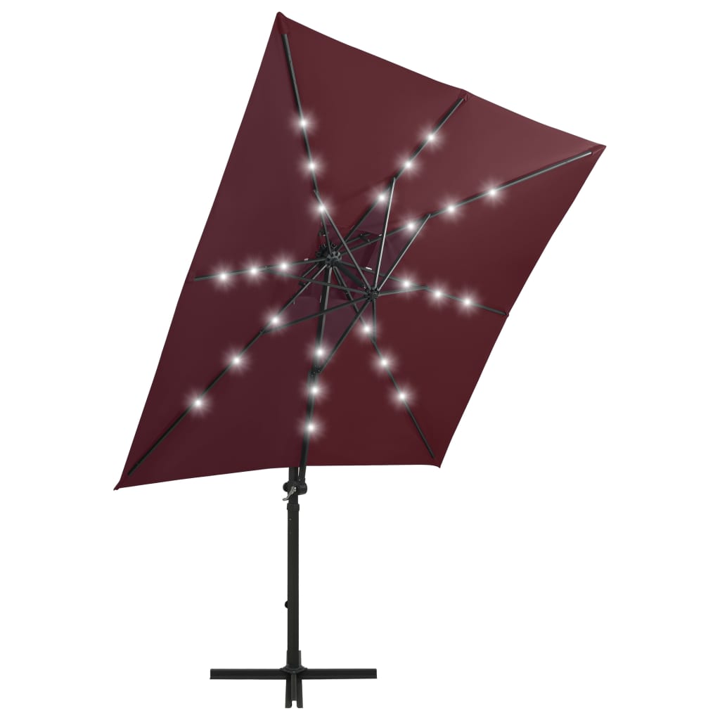 VidaXL Zweefparasol met paal en LED-verlichting 250 cm bordeauxrood