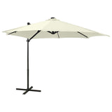 Vidaxl zweefparasol met paal en led-verlichting 300 cm zandkleurig