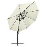 VidaXL Zweefparasol met paal en LED-verlichting 300 cm zandkleurig