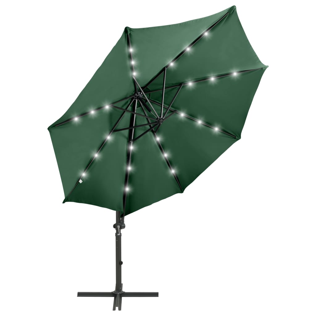 VidaXL Zweefparasol met paal en LED-verlichting 300 cm groen