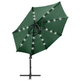 VidaXL Zweefparasol met paal en LED-verlichting 300 cm groen