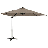 Vidaxl zweefparasol met paal en led-verlichting 300 cm taupe