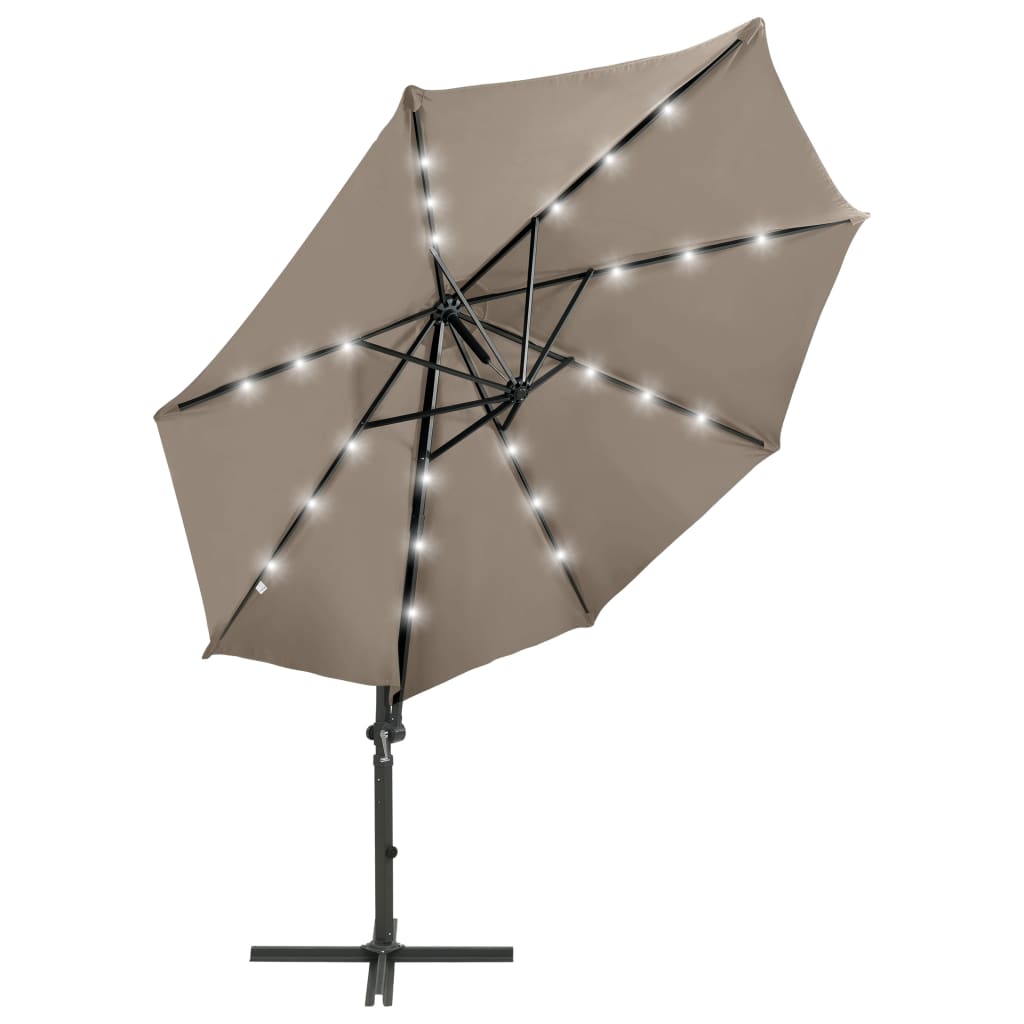 VidaXL Zweefparasol met paal en LED-verlichting 300 cm taupe