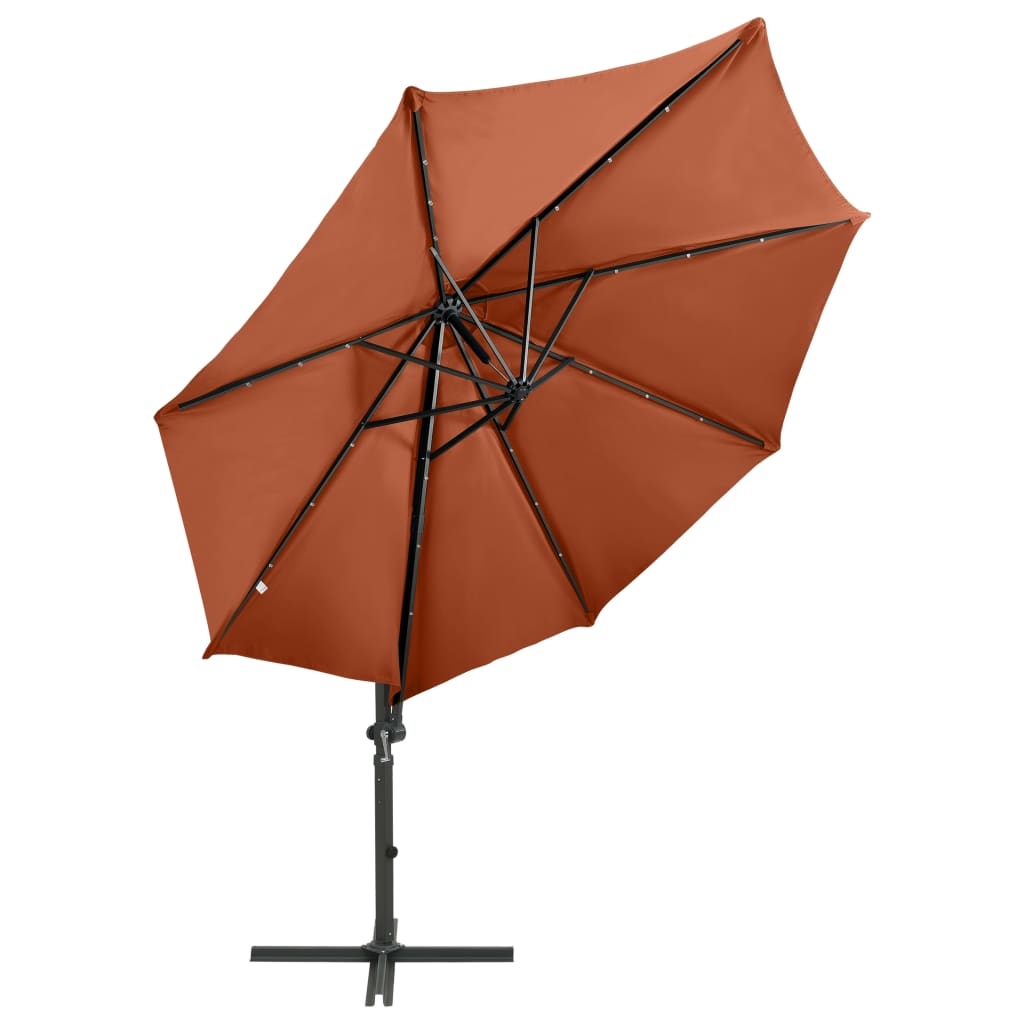 VidaXL Zweefparasol met paal en LED-verlichting 300 cm terracottakleur