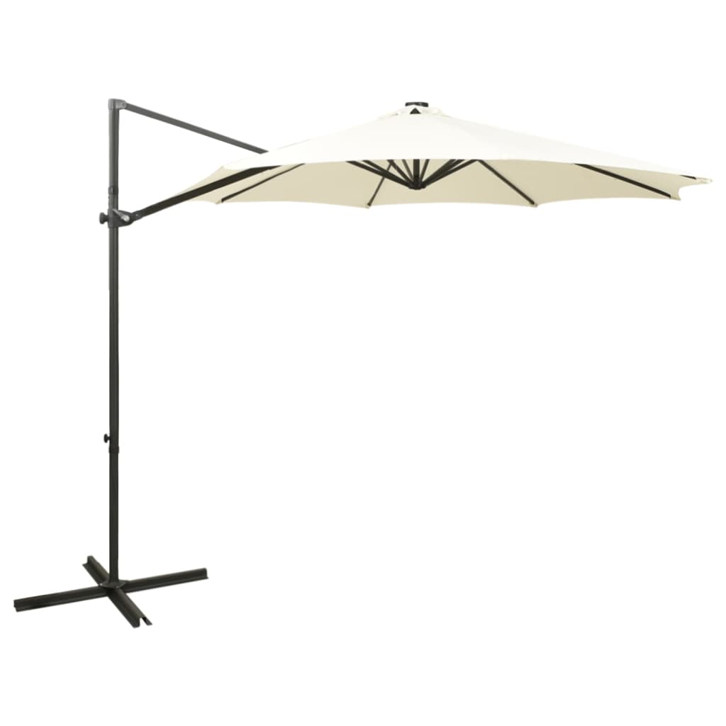 Vidaxl zweefparasol met paal en led-verlichting 300 cm zandkleurig