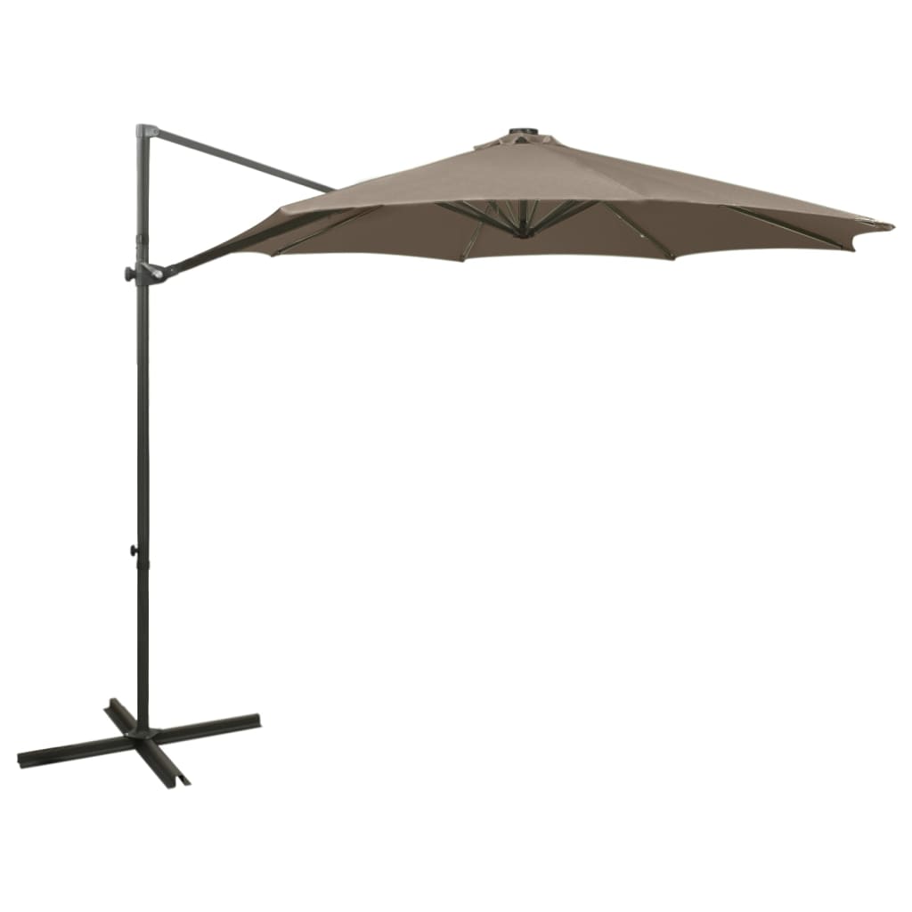 Vidaxl zweefparasol met paal en led-verlichting 300 cm taupe