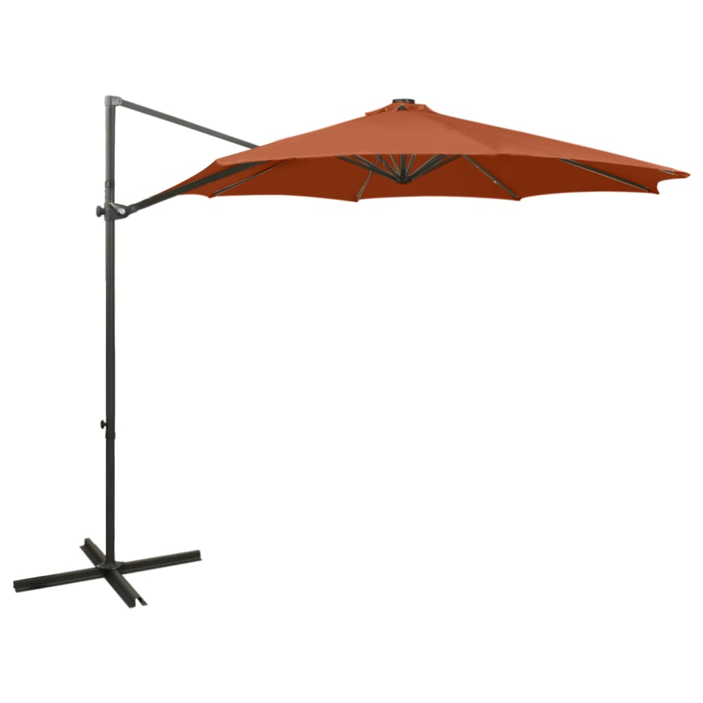 VidaXL Zweefparasol met paal en LED-verlichting 300 cm terracottakleur