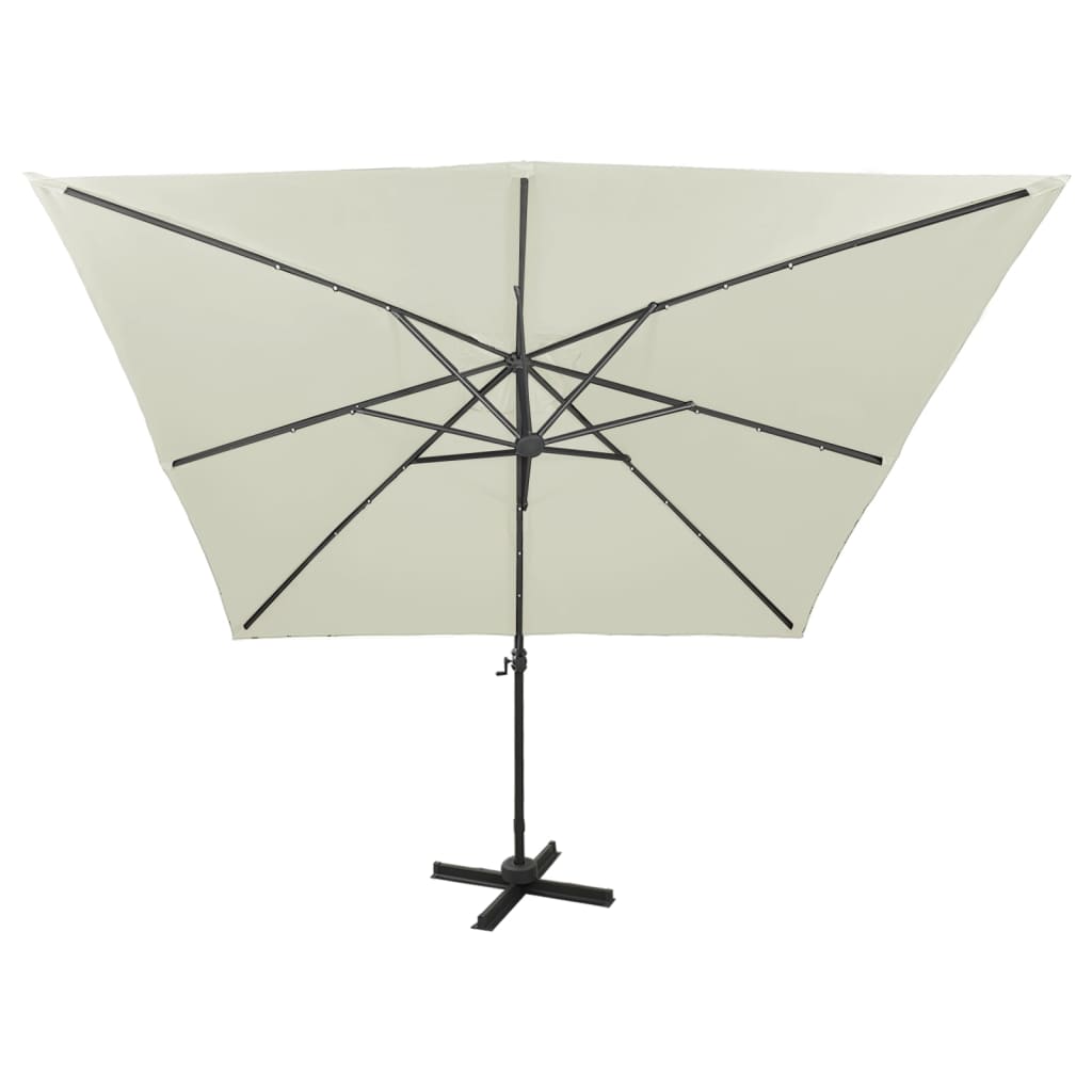 Vidaxl zweefparasol met paal en led-verlichting 300 cm zandkleurig