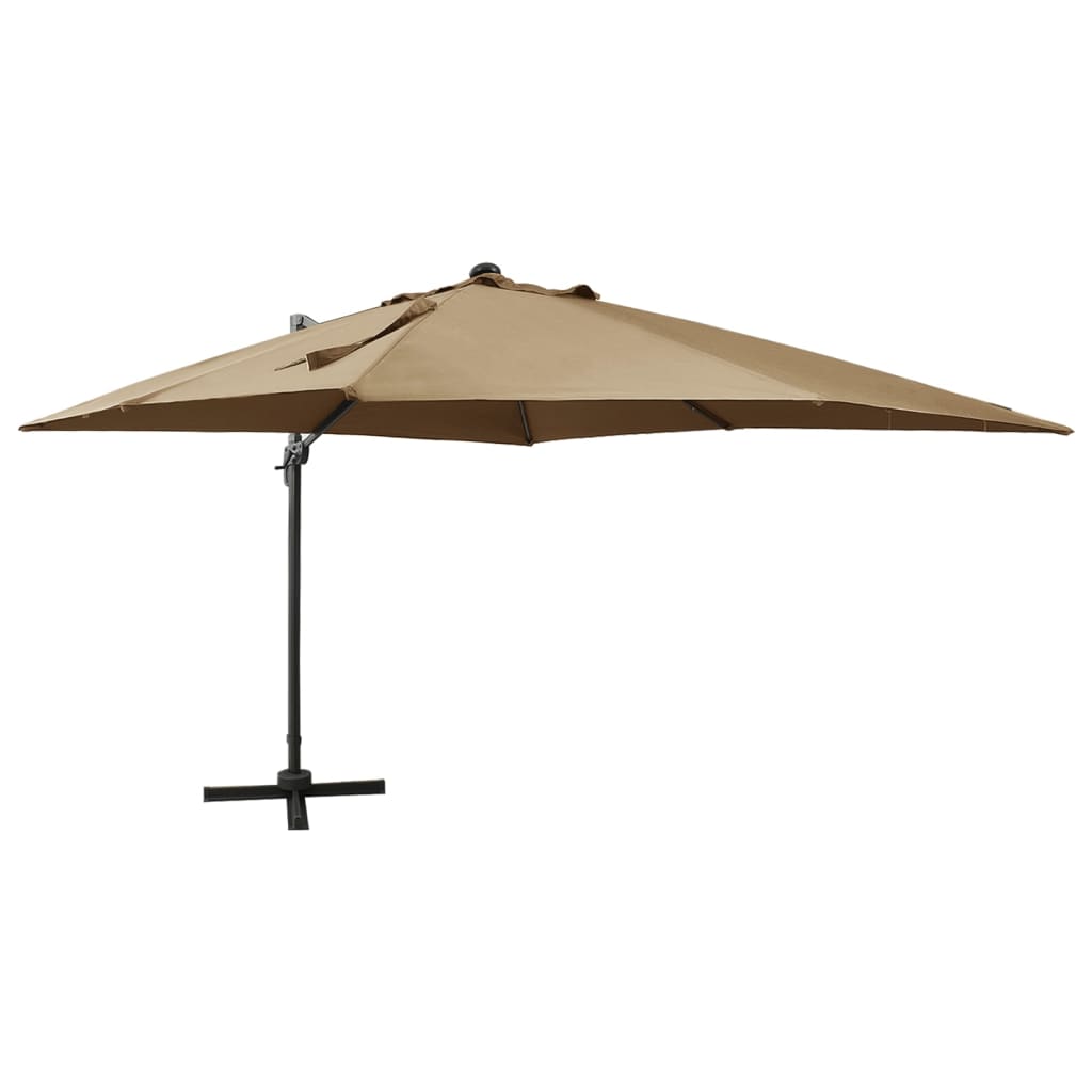 VidaXL Zweefparasol met paal en LED-verlichting 300 cm taupe