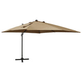 Vidaxl zweefparasol met paal en led-verlichting 300 cm taupe