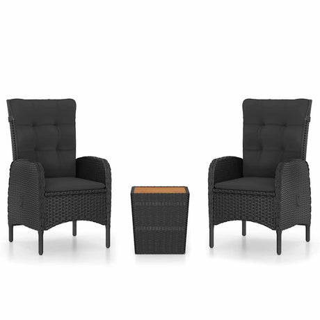 Vidaxl 3-delige bistroset poly rattan en acaciahout zwart