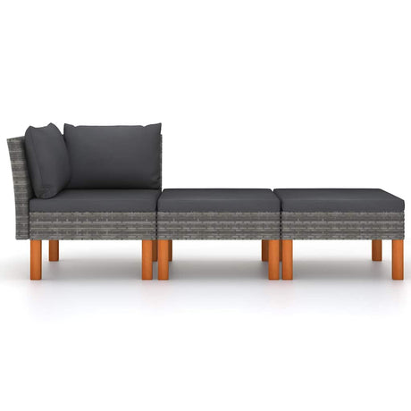 Vidaxl 3-delige loungeset poly rattan en massief eucalyptushout