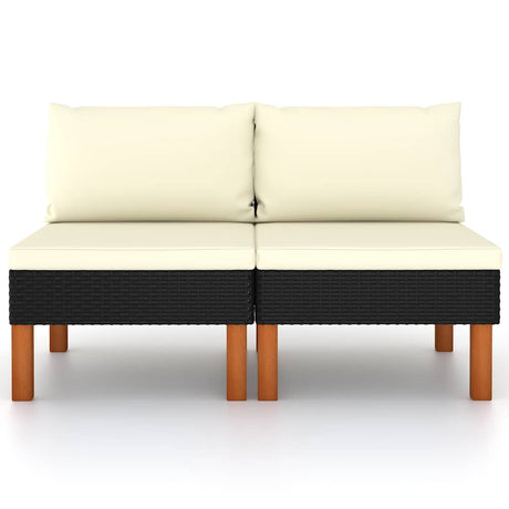 Vidaxl middenbanken 2 st poly rattan en massief eucalyptushout