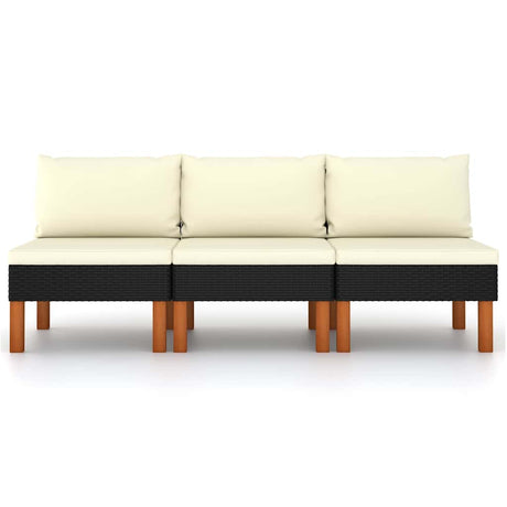 Vidaxl middenbanken 3 st poly rattan en massief eucalyptushout