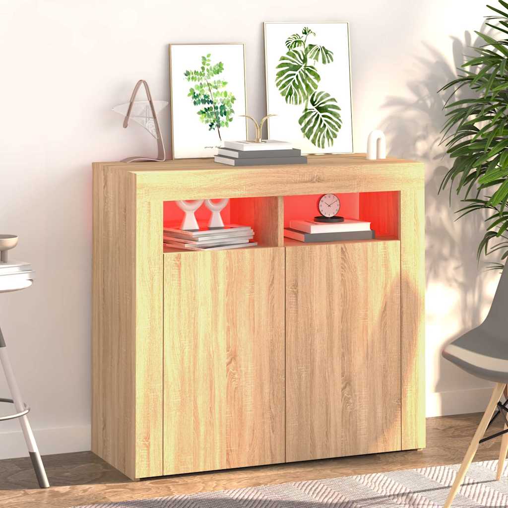 Vidaxl dressoir met led-verlichting 80x35x75 cm sonoma eikenkleurig