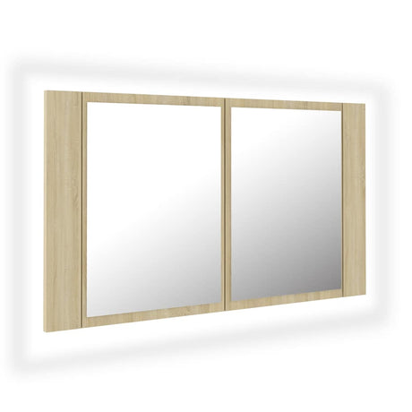 Vidaxl badkamerkast met spiegel led 80x12x45 acryl sonoma eikenkleurig