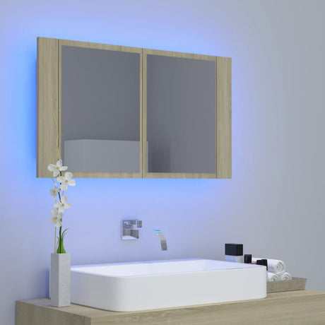 Vidaxl badkamerkast met spiegel led 80x12x45 acryl sonoma eikenkleurig