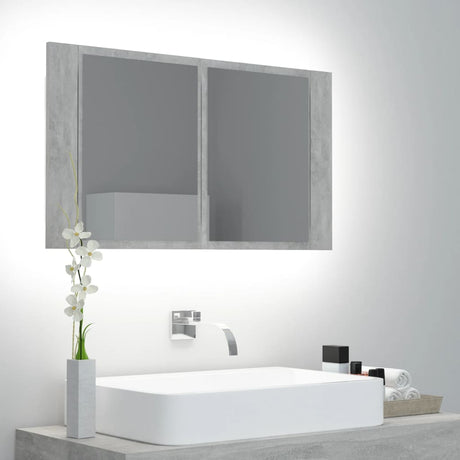 Vidaxl badkamerkast met spiegel en led 80x12x45 cm acryl betongrijs