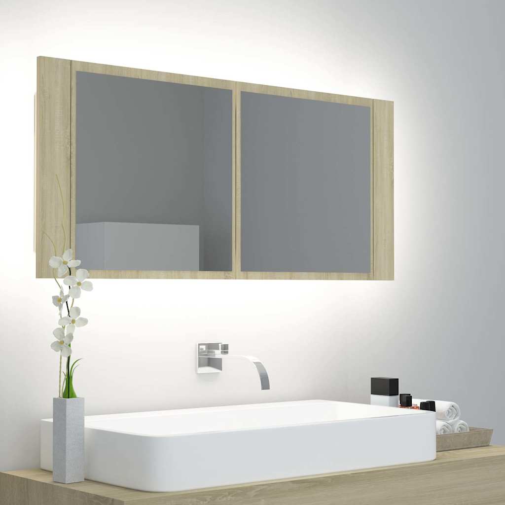 Vidaxl badkamerkast met spiegel led acryl sonoma eikenkleurig
