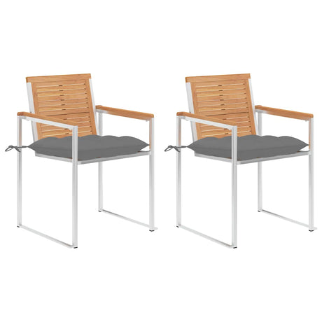 Vidaxl tuinstoelen 2 st met kussens massief teakhout en staal