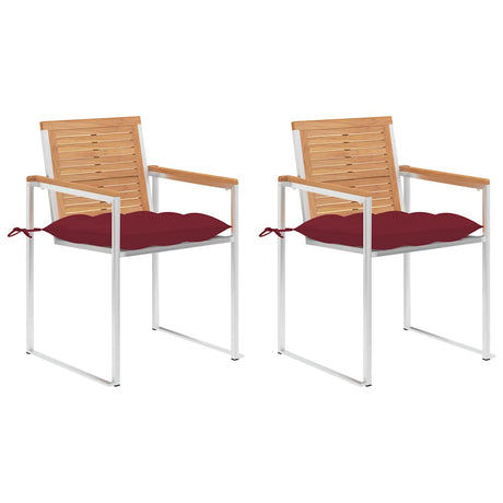 Vidaxl tuinstoelen 2 st met kussens massief teakhout en staal