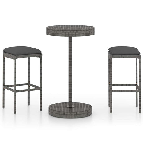 Vidaxl 3-delige tuinbarset met kussens poly rattan grijs