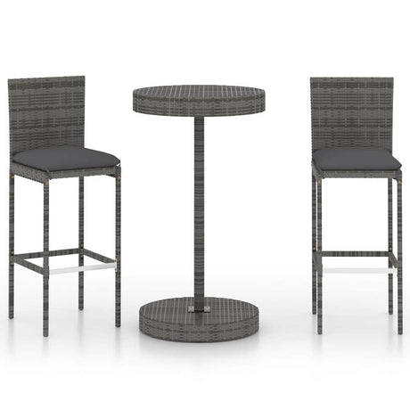 Vidaxl 3-delige tuinbarset met kussens poly rattan grijs