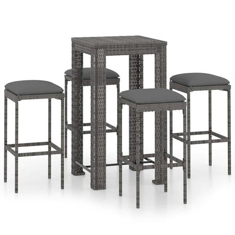 Vidaxl 5-delige tuinbarset met kussens poly rattan grijs