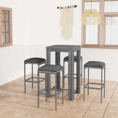 Vidaxl 5-delige tuinbarset met kussens poly rattan grijs