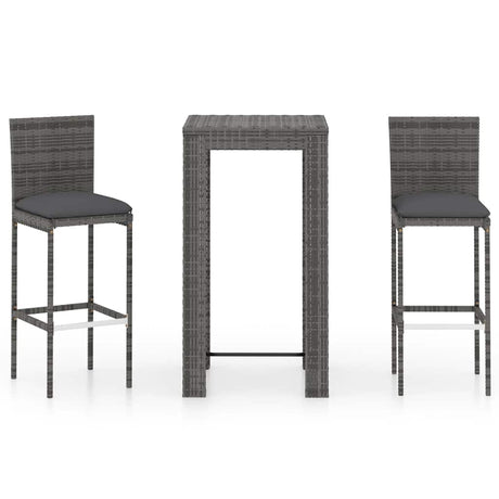 Vidaxl 3-delige tuinbarset met kussens poly rattan grijs