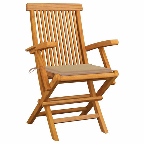 Vidaxl tuinstoelen 3 st met beige kussens massief teakhout