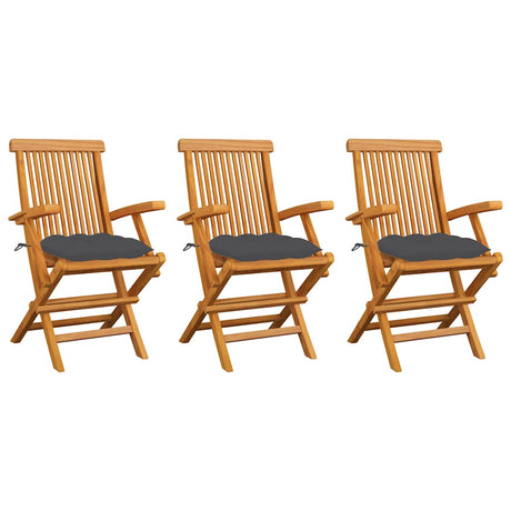 Vidaxl tuinstoelen 3 st met antracietkleurige kussens massief teakhout