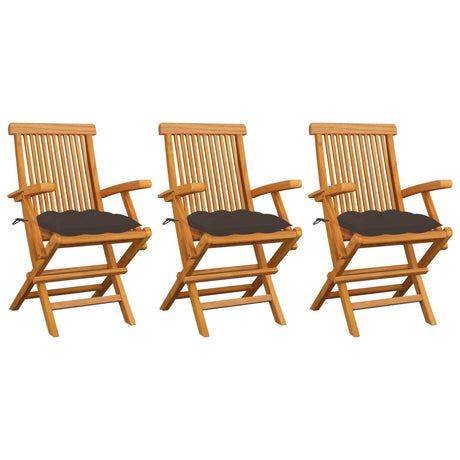 Vidaxl tuinstoelen 3 st met taupe kussens massief teakhout