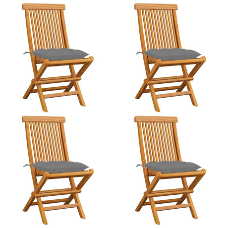 Vidaxl tuinstoelen 4 st met grijze kussens massief teakhout