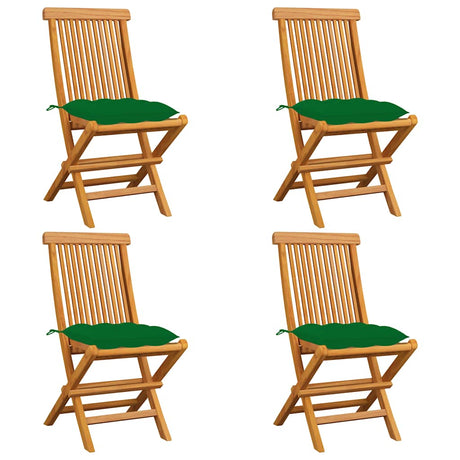 Vidaxl tuinstoelen 4 st met groene kussens massief teakhout