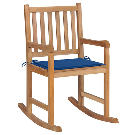 Vidaxl schommelstoel met koningsblauw kussen massief teakhout