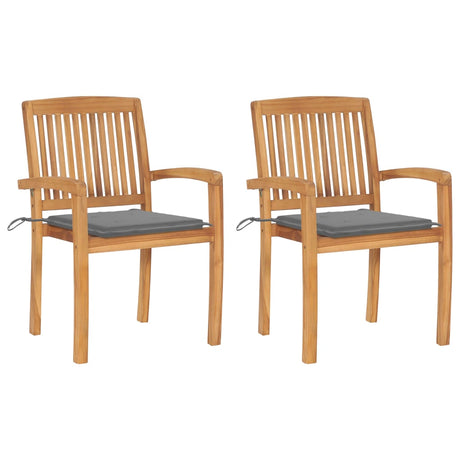 Vidaxl tuinstoelen 2 st met grijze kussens massief teakhout