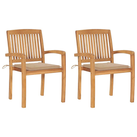 Vidaxl tuinstoelen 2 st met beige kussens massief teakhout