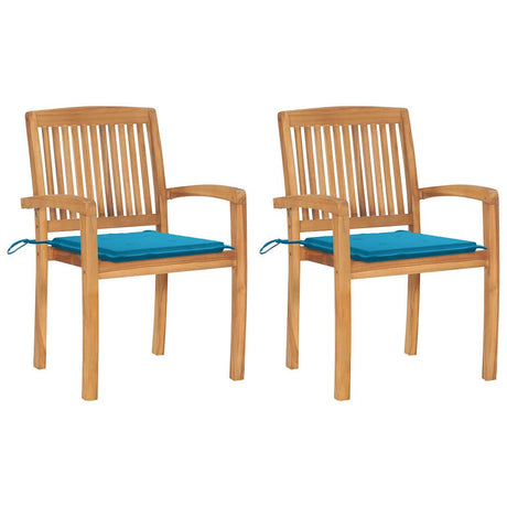 Vidaxl tuinstoelen 2 st met blauwe kussens massief teakhout