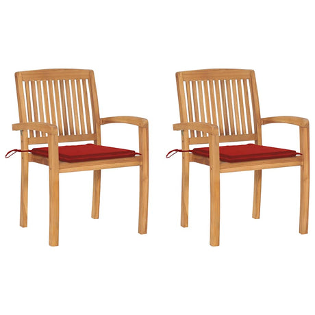 Vidaxl tuinstoelen 2 st met rode kussens massief teakhout