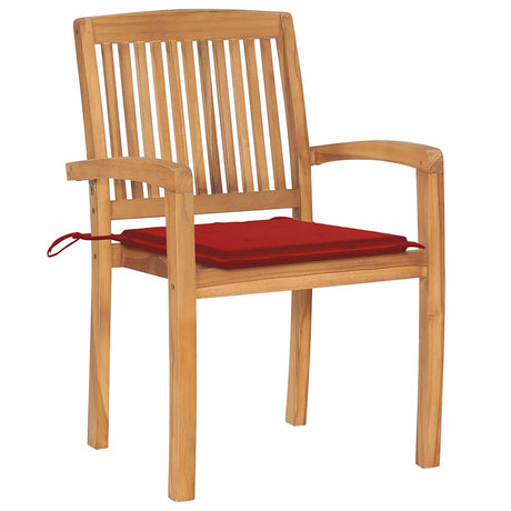 Vidaxl tuinstoelen 2 st met rode kussens massief teakhout