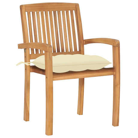 Vidaxl tuinstoelen 2 st met crèmewitte kussens massief teakhout