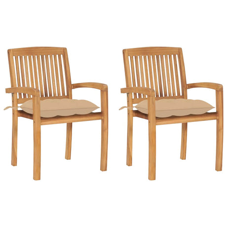 Vidaxl tuinstoelen 2 st met beige kussens massief teakhout