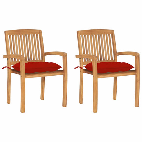 Vidaxl tuinstoelen 2 st met rode kussens massief teakhout