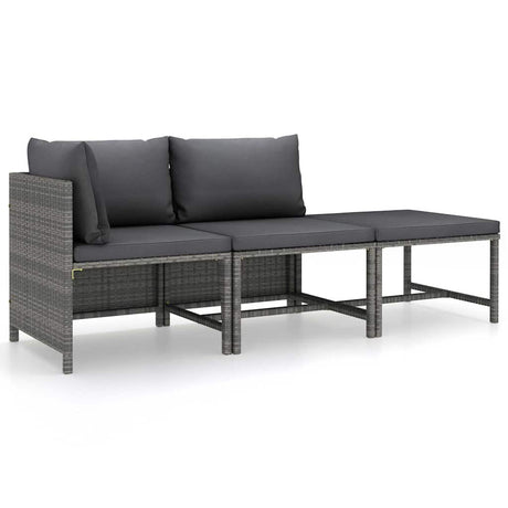Vidaxl 3-delige loungeset met kussens poly rattan grijs