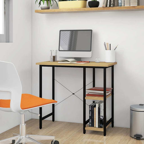 Vidaxl computerbureau 80x40x72 cm mdf metaal zwart lichteikenkleurig