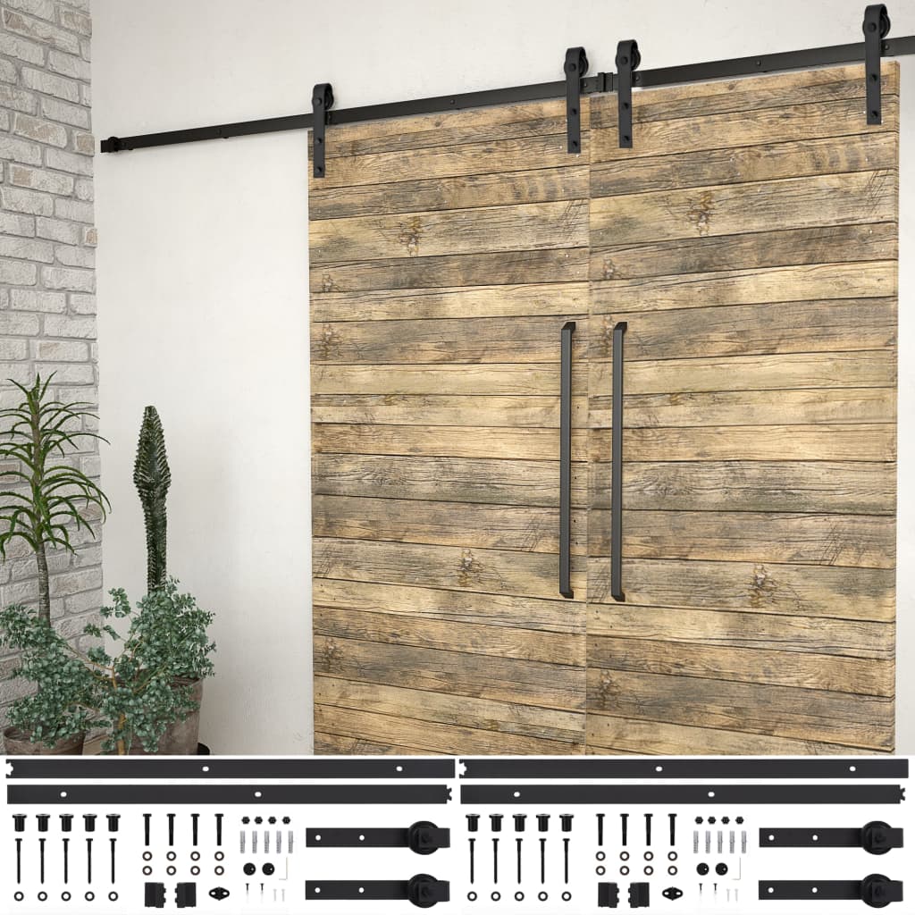 VidaXL Hardwaresets voor schuifdeuren 2 st 200 cm staal zwart