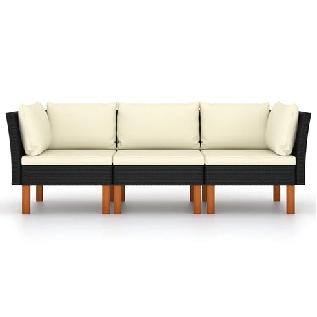 Vidaxl tuinbank 3-zits met kussens poly rattan zwart